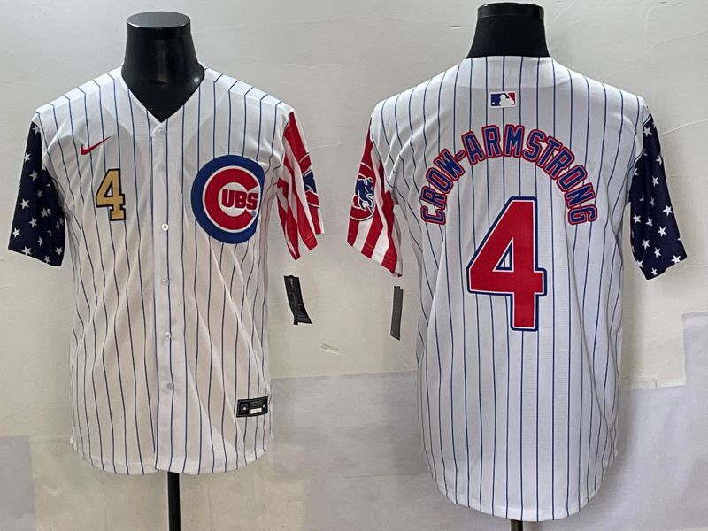 Men 2025 Chicago Cubs #4 Crow-Armstrong White Stripe a generation of national flags Joint Name Nike MLB Jersey style 3